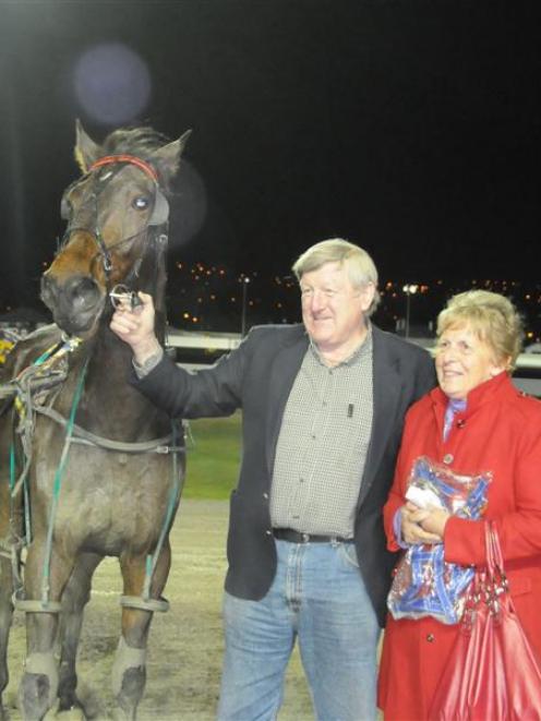Troia with Vin and Jan Nally after his win at Forbury Park on Thursday night. Photo by Tayler...