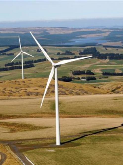 Trustpower's Mahinerangi wind farm and hydro storage lake. Photo by Stephen Jaquiery.