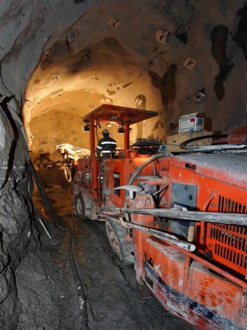 Tunnel drilling equipment in operation at Oceana Gold's Frasers underground development at its...
