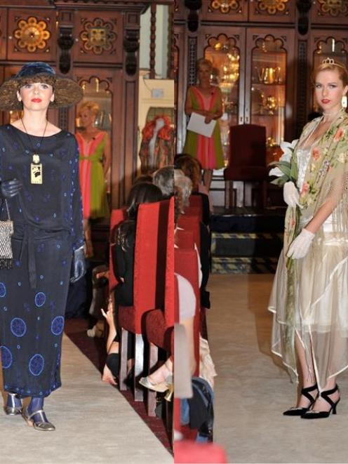 Two of the 1920s gowns from the Darnell Collection modelled at a recent Roaring Twenties fashion...