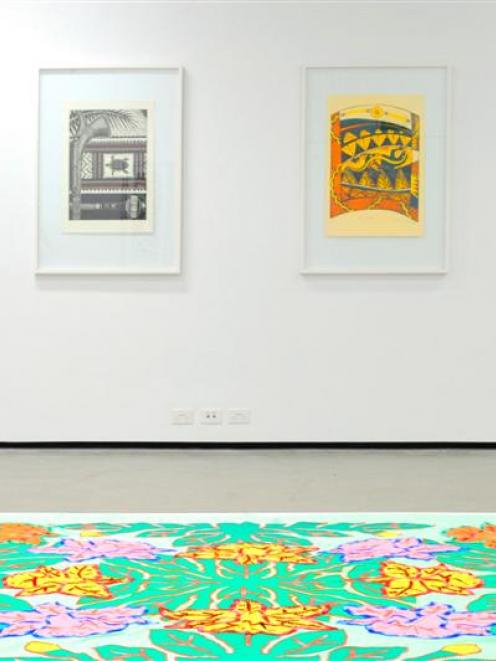 Two works (top from left) by David Teata and two by Michel Tuffery,  from the "Pasifika Cool"...