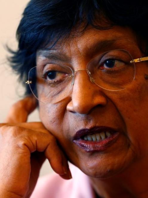 UN Human Rights Commissioner Navi Pillay talks during an interview to Reuters in her office in...