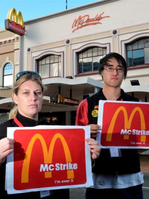 Unite Union South Island organiser Sharna Butcher (left), of Christchurch, and McDonald's...