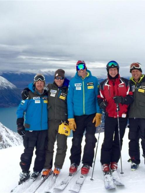 United States ambassador to New Zealand Mark Gilbert (second from right) joins United States ski...
