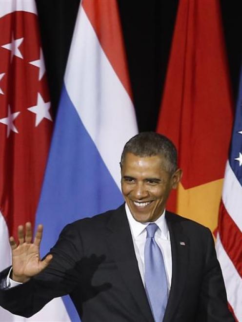 United States President Barack Obama arrives at Young Southeast Asian Leadership Initiative, at...