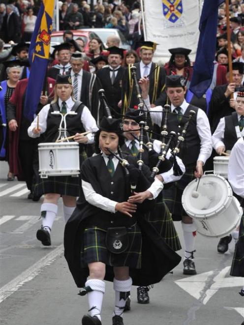 University of Otago physical education graduand Kaho Sakakura (27) pipes in the City of Dunedin...