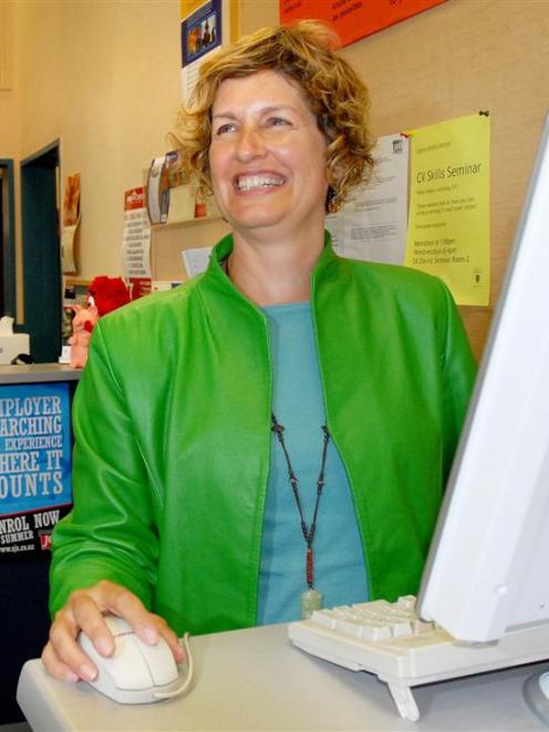 University of Otago summer school student Debbie Price uses a computer at the Student Job Search...