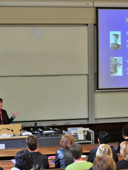 University of Otago vice-chancellor  Harlene Hayne addresses about 70 participants in a symposium...