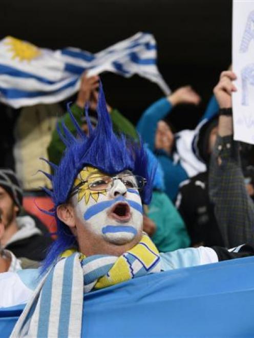 Uruguay fans celebrate their team's win over Serbia 1-0 in the Fifa U 20 World Cup at Otago...