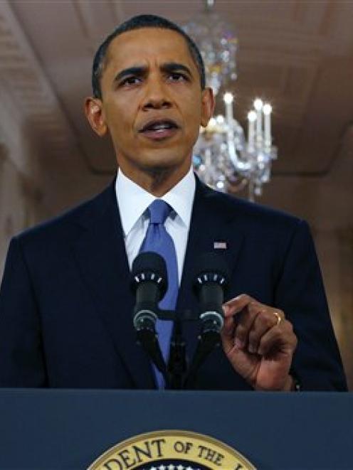 US President Barack Obama delivers a televised address from the White House in Washington on his...