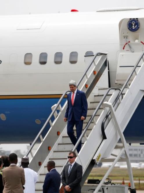 US Secretary of State John Kerry arrives at the airport in Lagos. REUTERS/Akintunde Akinleye