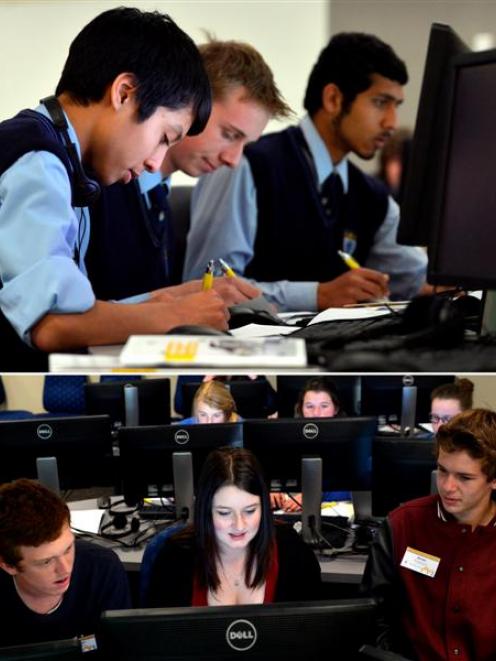 Using modern technology to develop future innovations at a workshop in Dunedin yesterday are (top...