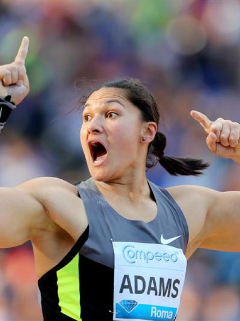 Valerie Adams celebrates winning the shot put event at the Golden Gala IAAF Diamond League at the...