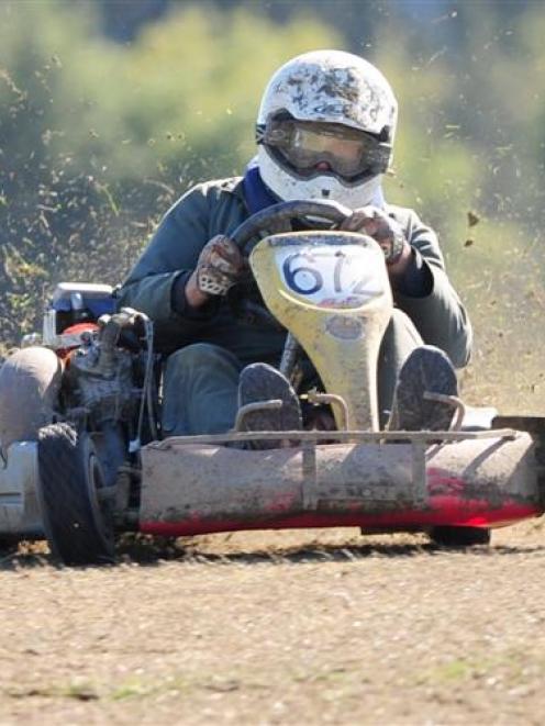Veteran Dunedin grass karter Jack Gibb (64) shows his form on the track at the South Island Grass...