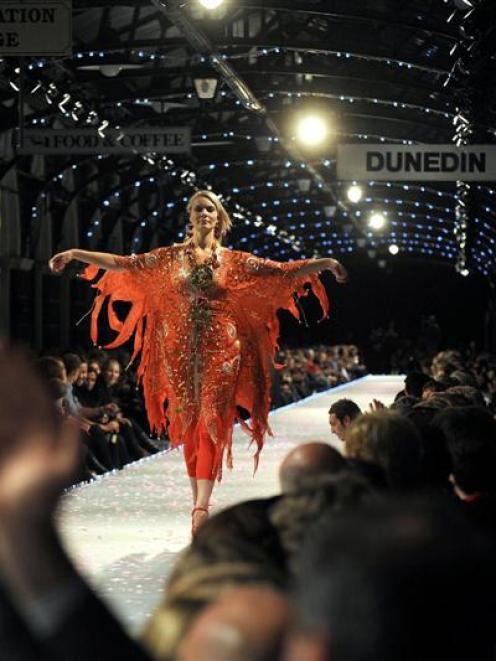 Victoria Cooper models the final piece in the Zandra Rhodes collection at the iD Dunedin Fashion...