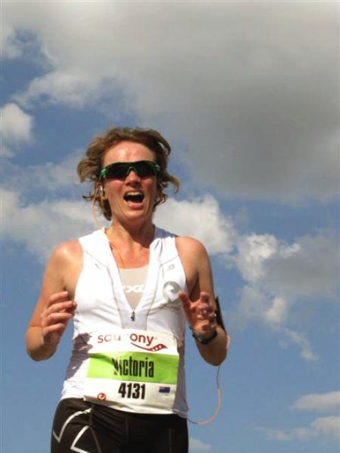 Victoria Murray-Orr strides out during the running leg of Challenge Roth 2010. Photo by Marjorie...