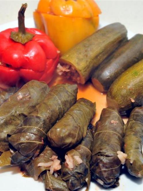 Afife's stuffed vine leaves, zucchini and capsicum. Photos by Gregor Richardson.