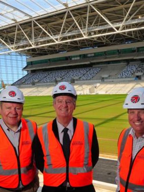 Visiting the Forsyth Barr Stadium yesterday were (from left) International Rugby Board vice...