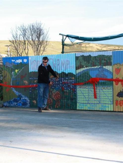 Waihao Downs School board of trustees chairman Simon McRae officially launches the school's new...