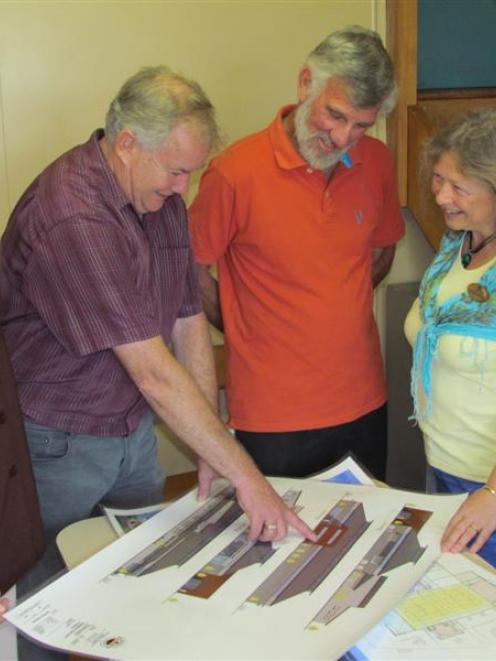 Waimate Mayor Craig Rowley (second from left) outlines plans for the redevelopment of the town's...