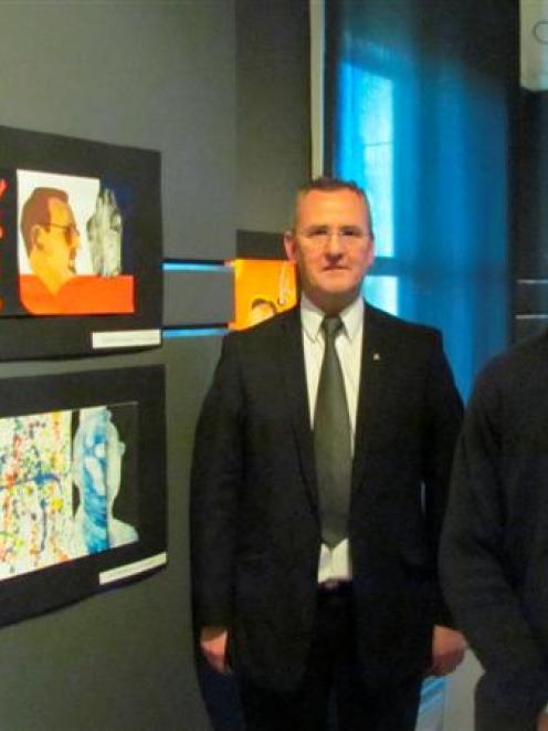 Waitaki Boys' High School rector Paul Jackson, and art pupils James McCulloch (left) and Daniel...