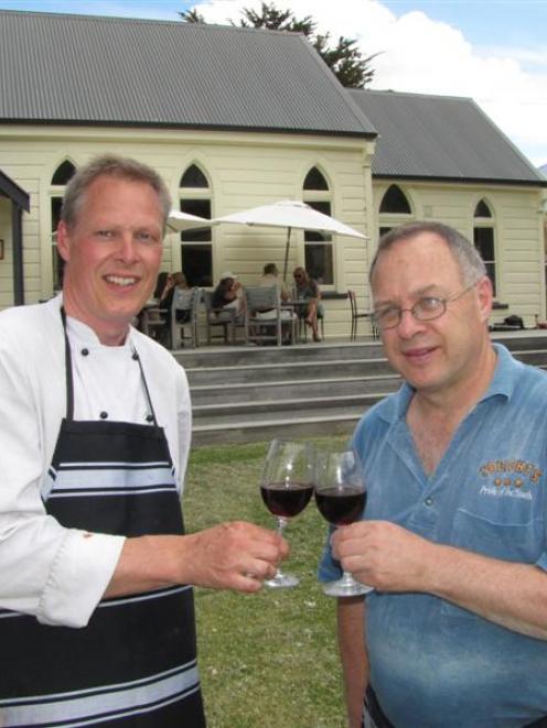 Waitiri Creek Wines manager Jason Moss (left) and co-owner Alistair Ward toast the first decade...