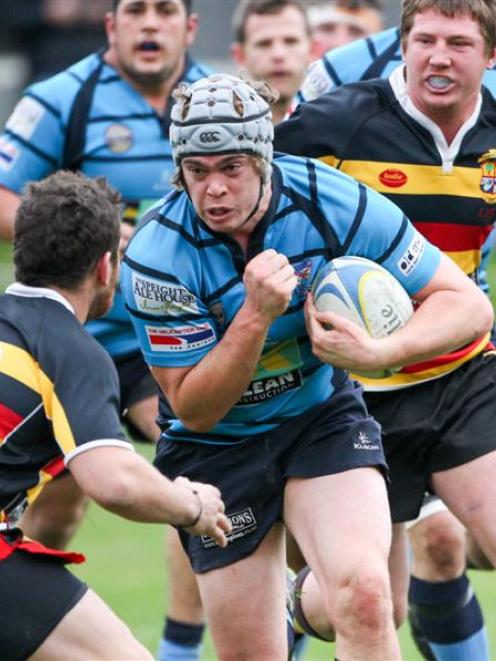 Wakatipu's Henry Youngman on the charge during his team's win over Clyde-Earnscleugh at the...