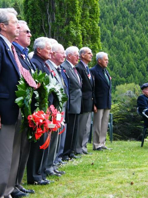 Wakatipu veterans and RSA members (second row, from left) Les Brough, Joe Guise, Taylor Reed, ...