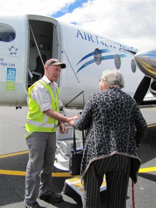 Wanaka Airport manager Ralph Fagan lends former Wanaka Community Board chairwoman Ngaire...