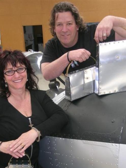 Wanaka designers Kaz (42) and Greg (44) Von Heraud Parker display their range of riveted...