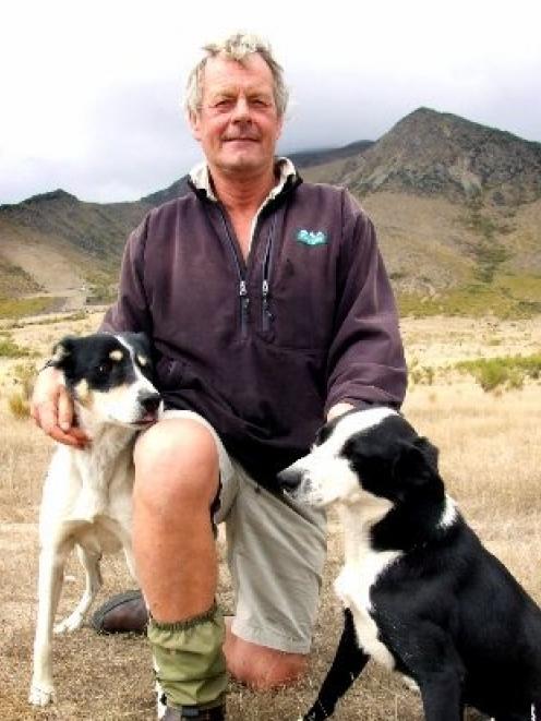 Wanaka dog triallist Rick Aubrey with Toby and Sky at the Omarama Collie Dog Club's centennial...