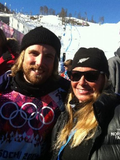 Wanaka freeskier Jossi Wells with mother Stacey at the freeski slopestyle event at the 2014...