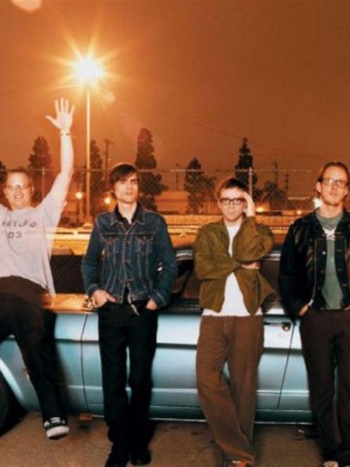 Weezer in their video clip for Pork and Beans, which is on YouTube. Photo supplied.