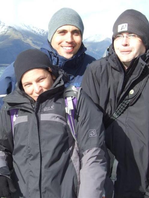 Well rugged up on a chilly morning in Queenstown are (from left) Natascha Stojkov, Adrian...