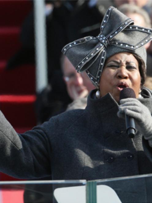 Aretha Franklin on Inauguration day in 'that' hat. AP photo.