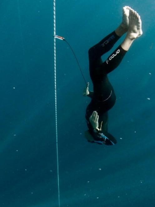 William Trubridge of New Zealand descends during the Suunto free diving world cup. Photo by Getty