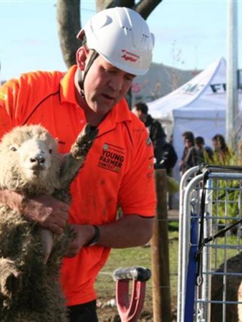 Winner Tim O'Sullivan (South Canterbury) attends to some sheep work during the final of the...