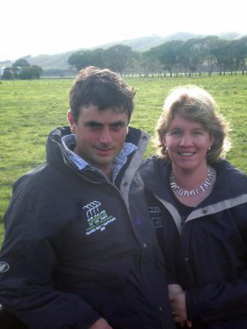 Woodville couple Ben and Nicky Allomes after winning Sharemilker of the Year in 2008. Photo: NZ...
