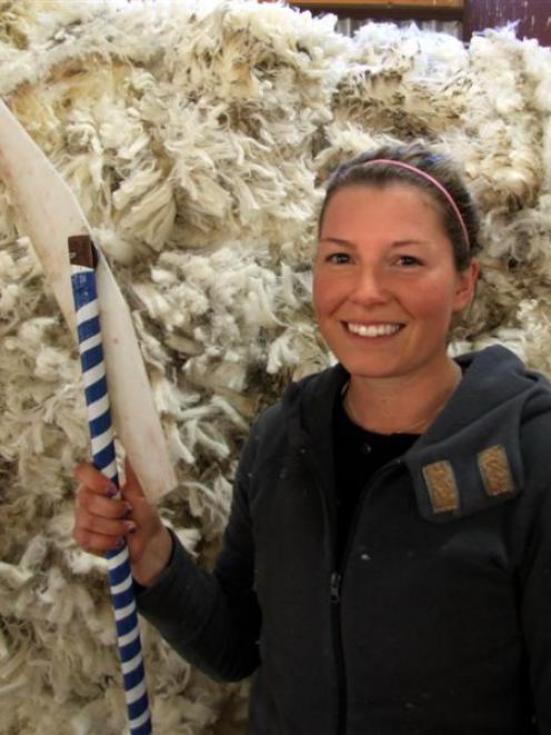 Wool-handling newcomer Nicole Amery takes part in a Tectra fine wool handling course at Kurow...