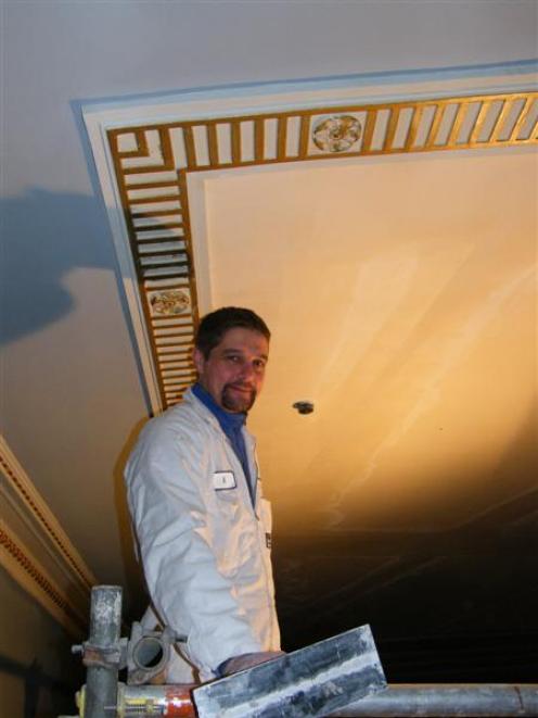 Working on high: Plasterer Alan Williams, of Seddon's Fibrous Plasterers, works on part of the...