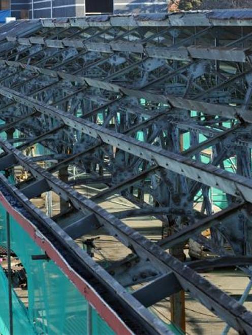 Working to replace the platform canopy at Dunedin Railway Station is Graeme Smith, of Steve Mowat...