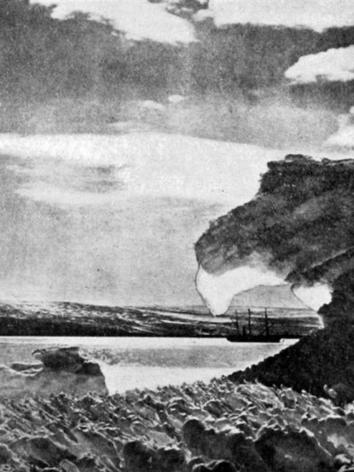 An Antarctic scene, typical of the regions in which Sir Ernest Shackleton and party will remain...