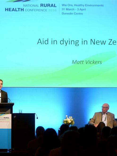 Assisted dying advocate Matt Vickers talks at the National Rural Health Conference in Dunedin on...