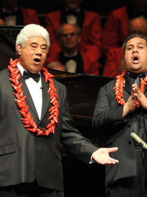 Lemalu singing with his father Foalima and the Dunedin RSA choir at the Dunedin Town Hall in 2013...