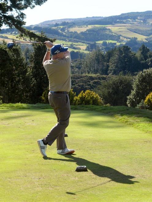 Former Australian cricketer Dean Jones cracks a drive at Otago Golf Club’s Balmacewen course on...