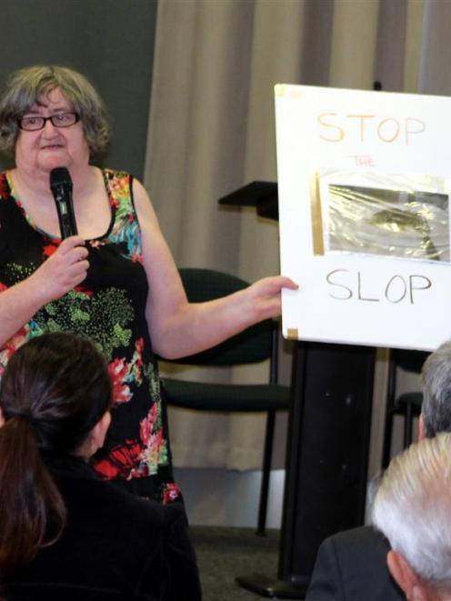 Mary Campbell, of Invercargill, speaks at the  hospital food protest meeting in Invercargill on...