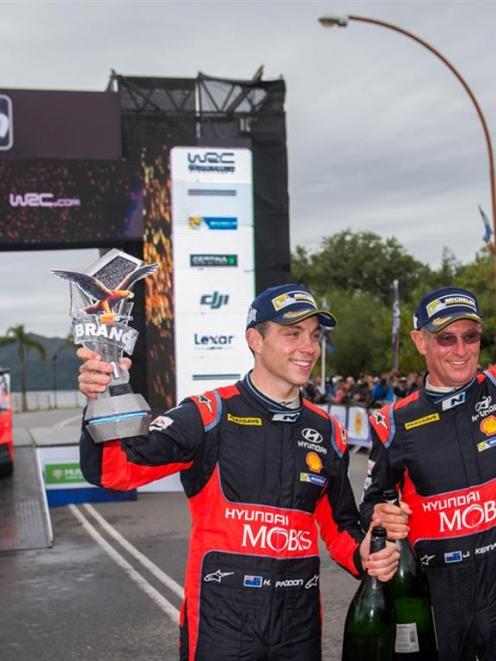 Hayden Paddon (left) and John Kennard became the first New Zealanders to win a round of the FIA...