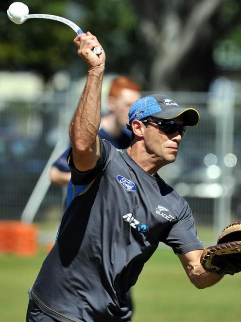 Black Caps strength and conditioning coach Chris Donaldson  gives throw-downs at a practice...