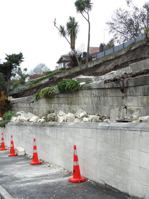 Part of a retaining wall running parallel to State Highway 1 at the southern end of Oamaru...