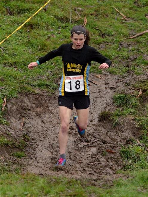 Sabrina Grogan, a member of the winning Hill City team, negotiates a downhill section during the...